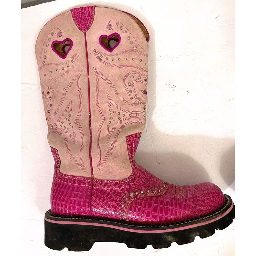 Ariat Pink Patent Leather Fatbaby Women's Size 8.5B Cowgirl Boots GUC